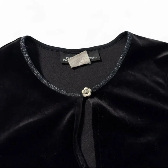 VTG‎ y2k Girls Medium Long Sleeve Velvet Shrug Dress Cover Black Flower Button - Picture 3 of 4